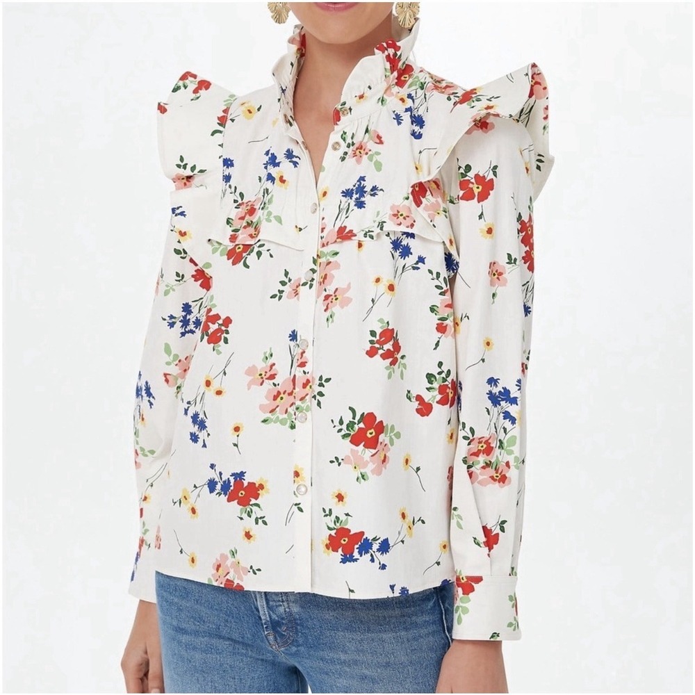 TUCKERNUCK Morning Light Amaryllis Winnie Blouse Sz S Pearl Snap Ruffle